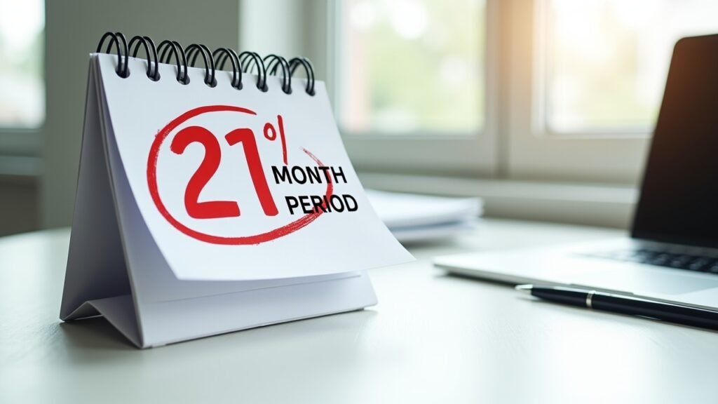 Calendar showing 21-month 0% period