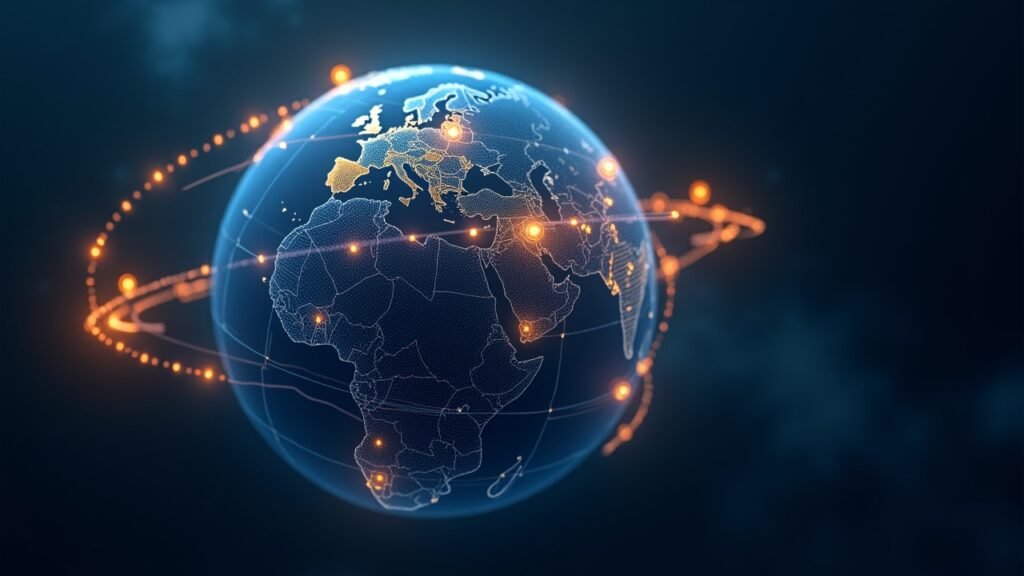 Globe with flight paths and reward points overlay