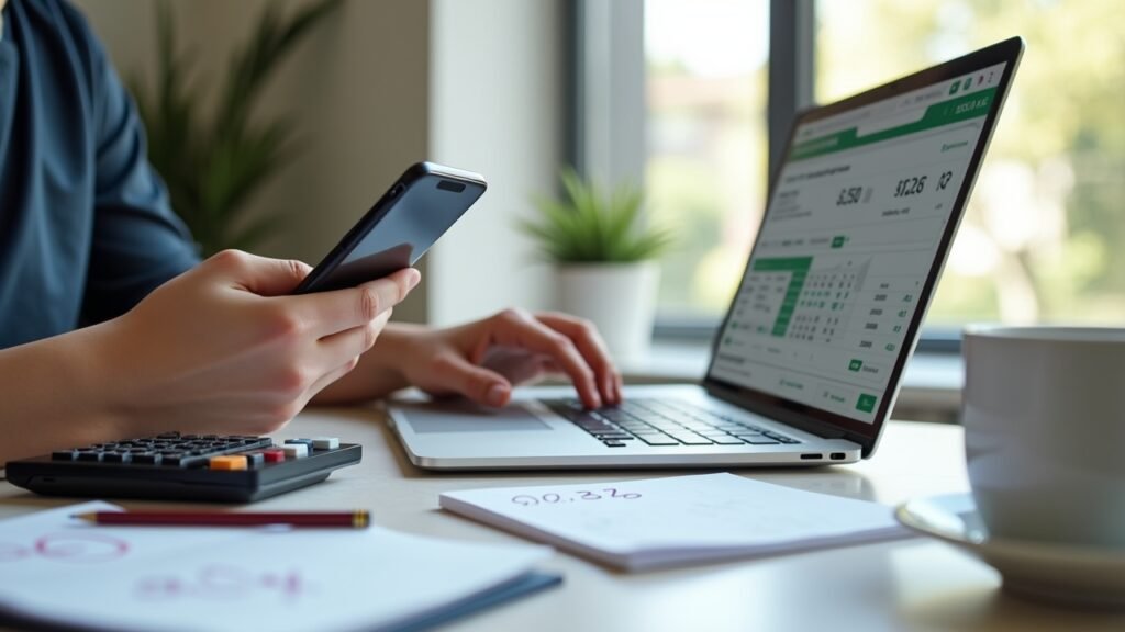 Person calculating how much to transfer