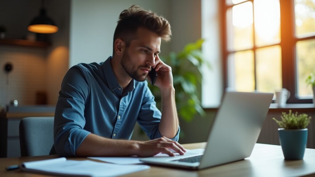 Person on phone resolving balance transfer issue