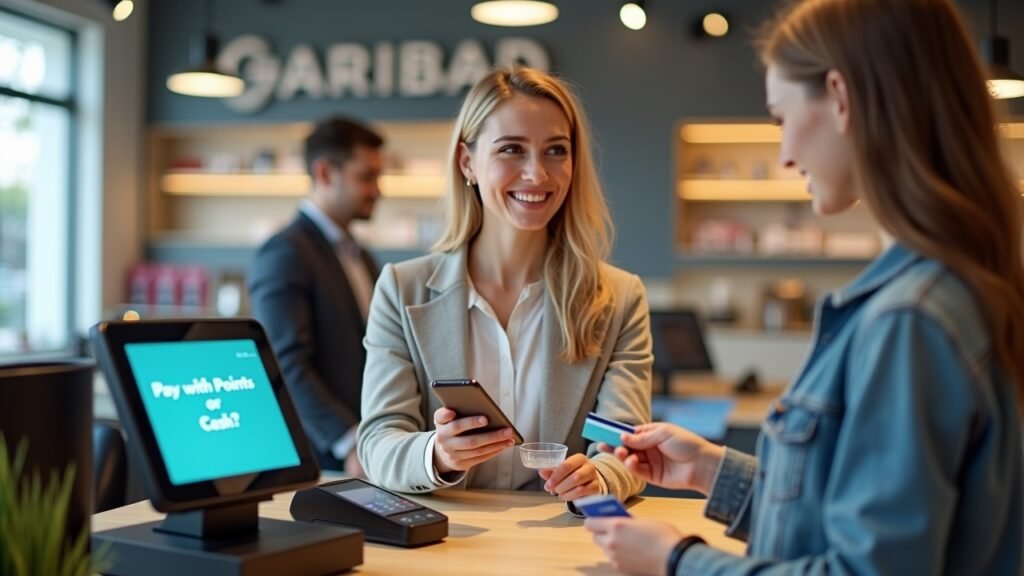 Person choosing between points and cash at checkout