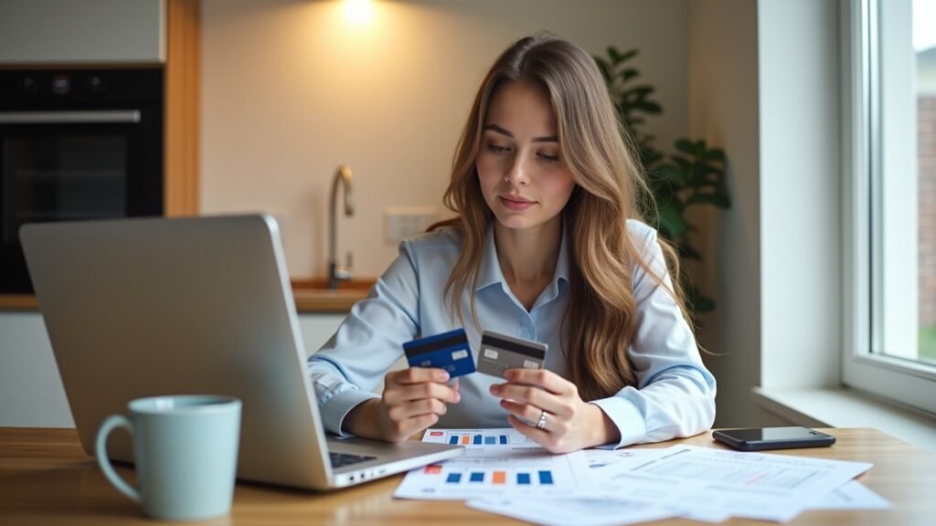Person comparing two credit card offers