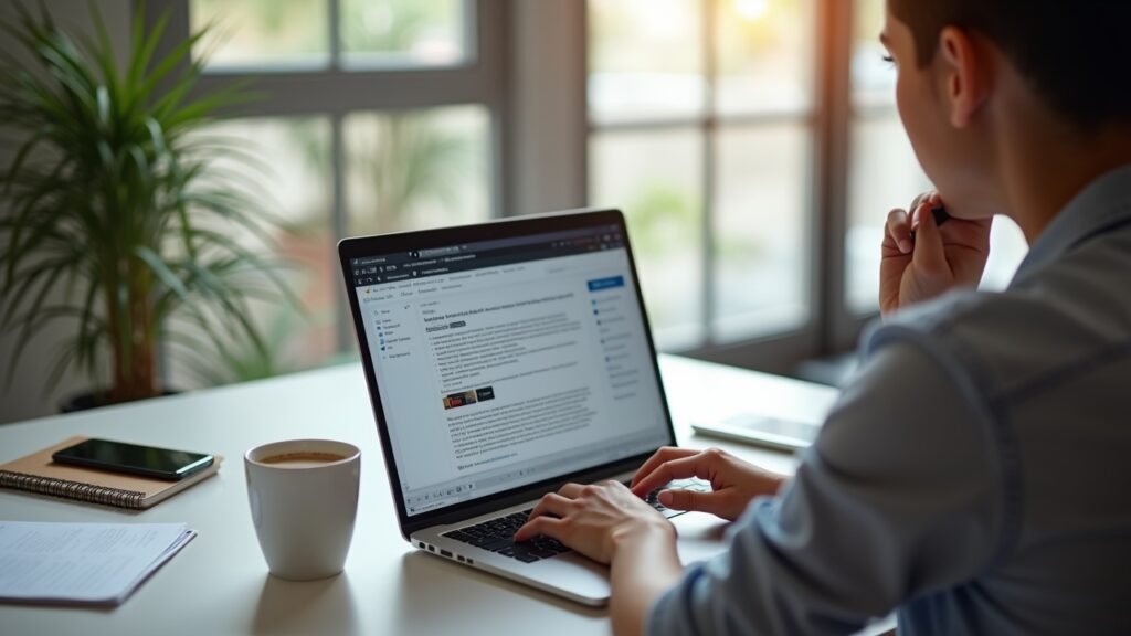 Person reading credit card terms on laptop