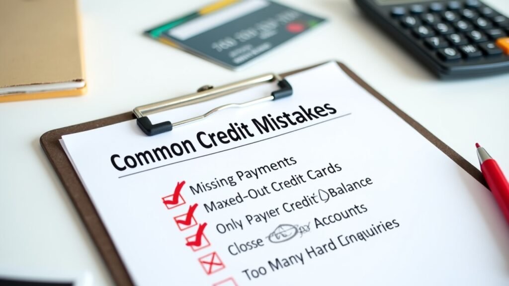 Common credit mistakes checklist with red X marks