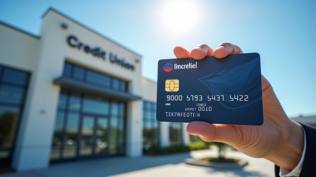 Credit union building with secured card