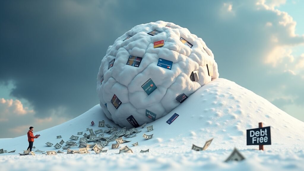 Credit card debt snowball illustration