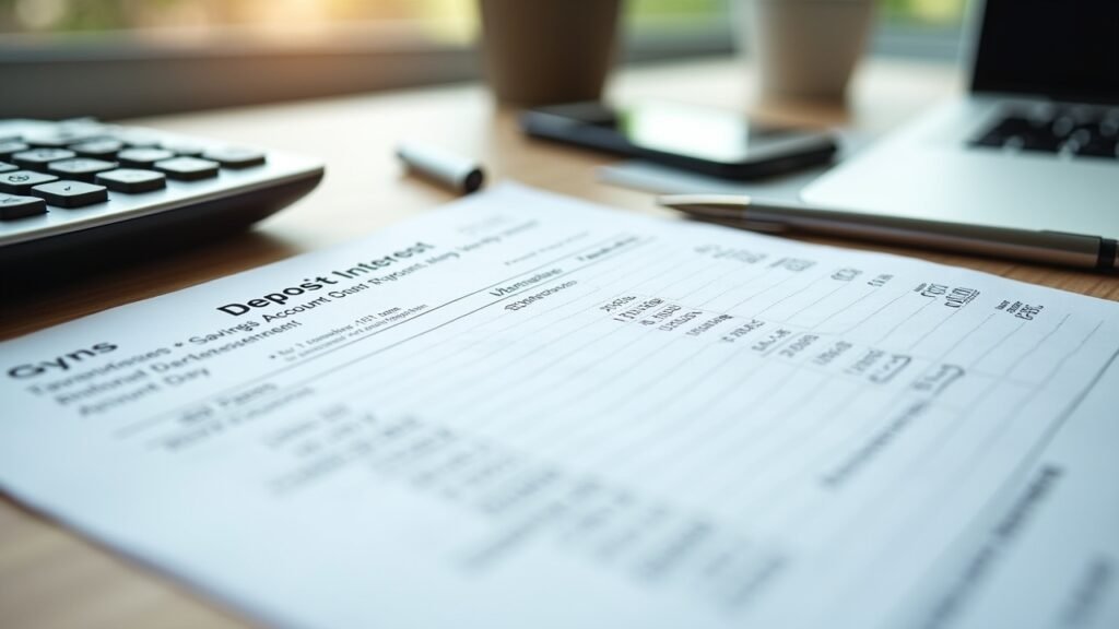 Bank savings account statement with deposit interest