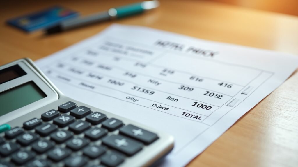Calculator next to hotel booking confirmation