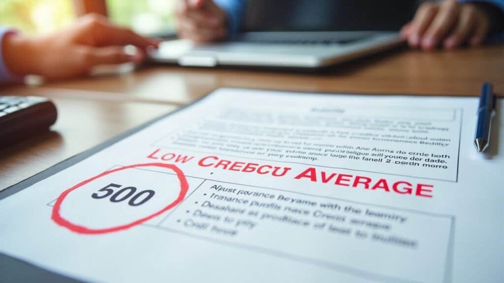 Credit report with low score highlighted