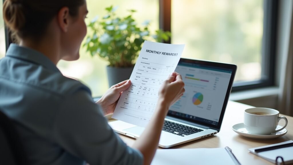 Person reviewing monthly statement for rewards