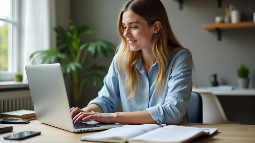 Person learning about credit card rewards at desk