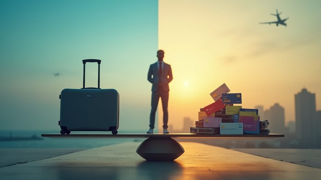 Person weighing simplicity vs. maximized travel rewards