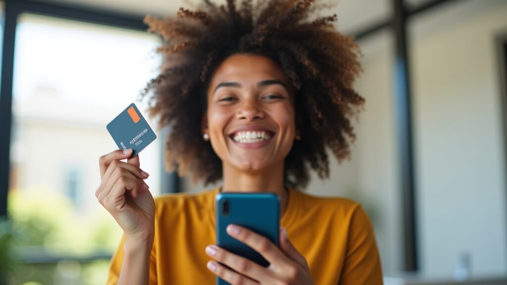 Person celebrating credit card upgrade