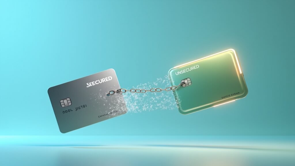 Secured card morphing into unsecured card illustration