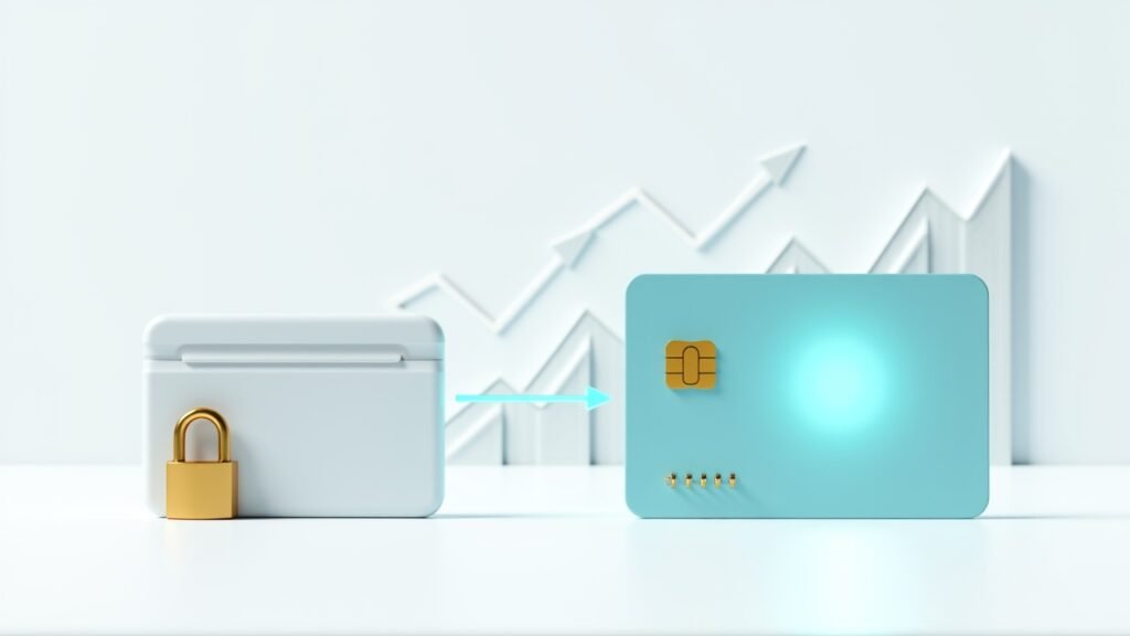 Transition from secured to unsecured card illustration