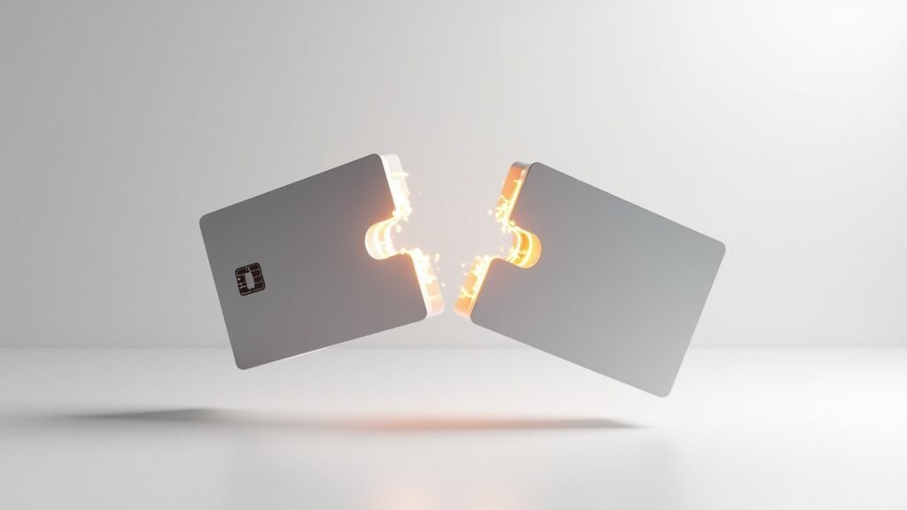 Split credit card illustration symbolizing separation