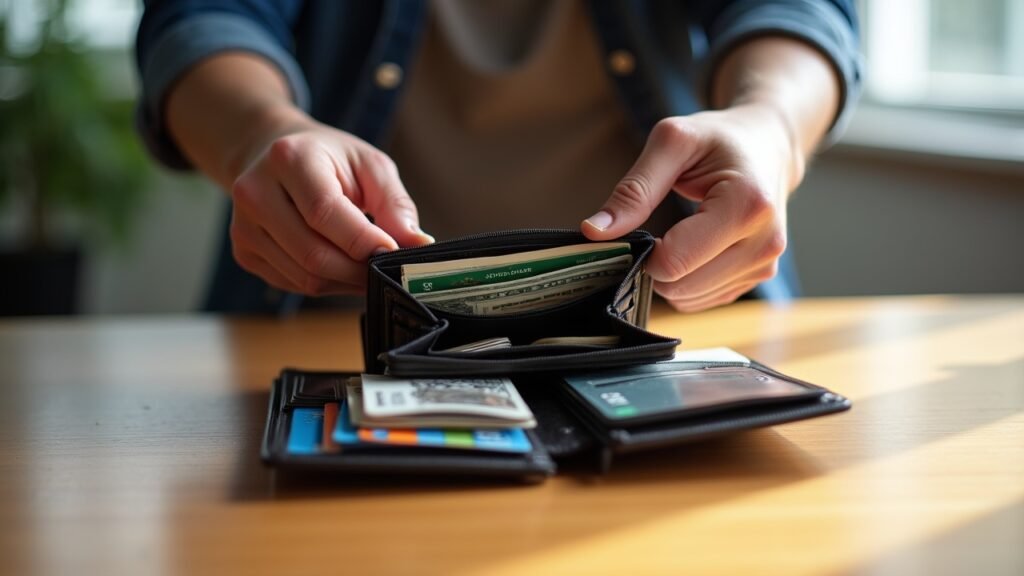 Person strategically organizing their wallet