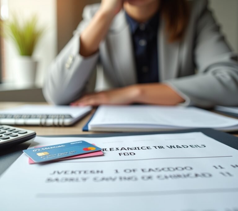 Fee breakdown document with pen and calculator