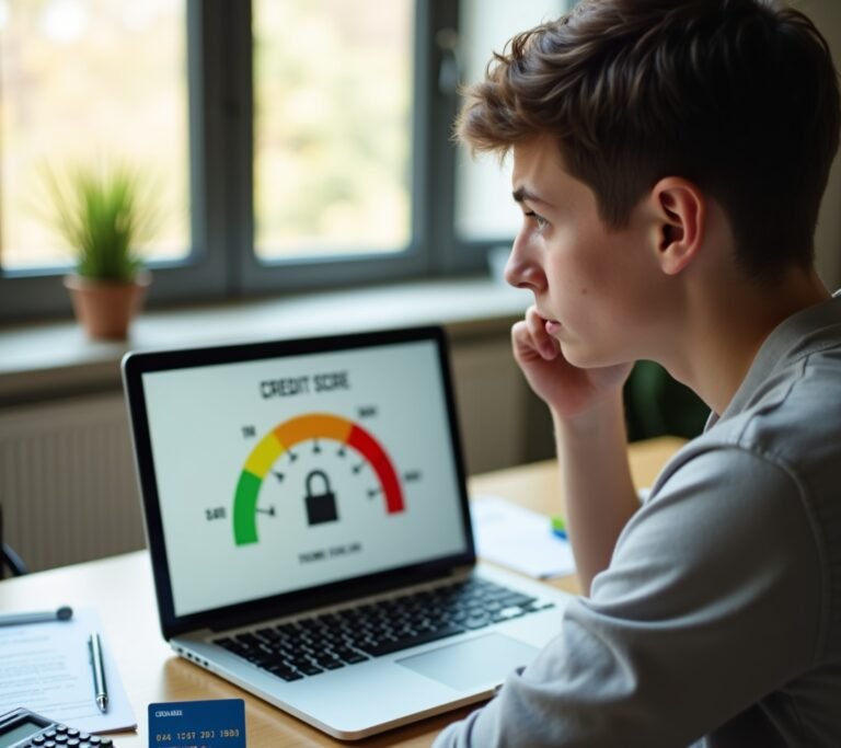 Credit score meter with concerned person