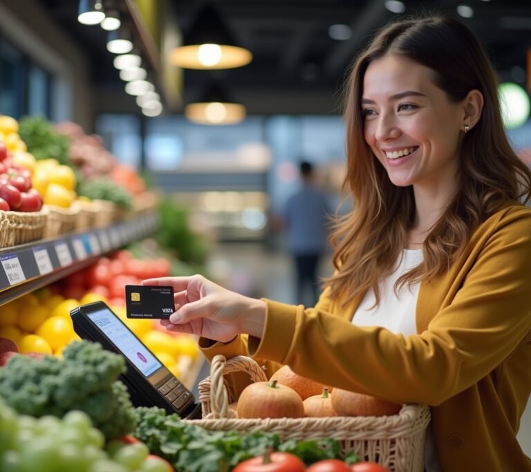 Grocery cart with credit card on top