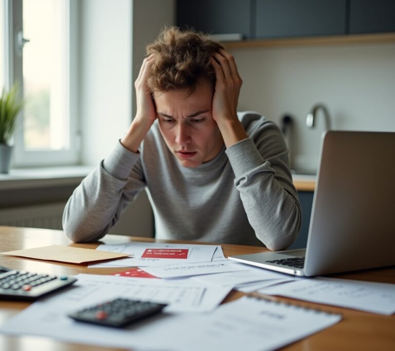 Overdue notice on a desk with credit card