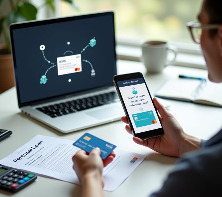 Personal loan document next to credit card