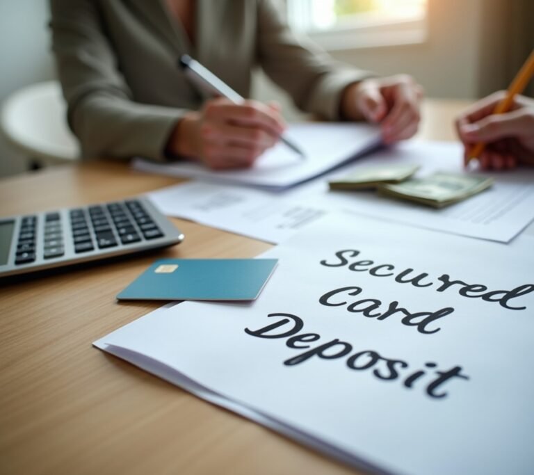 Stack of cash next to a secured credit card