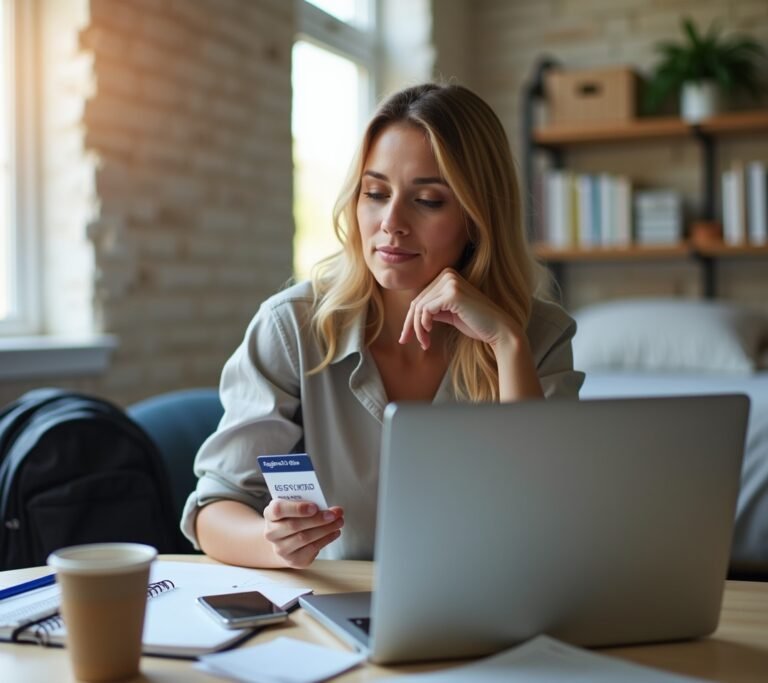 Student holding secured credit card on campus