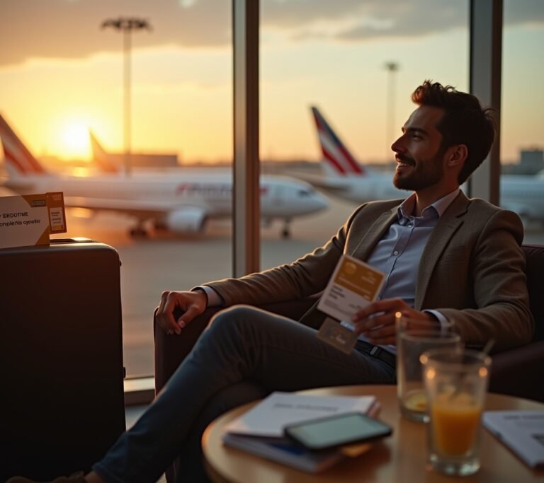 Premium travel card with airport lounge in background