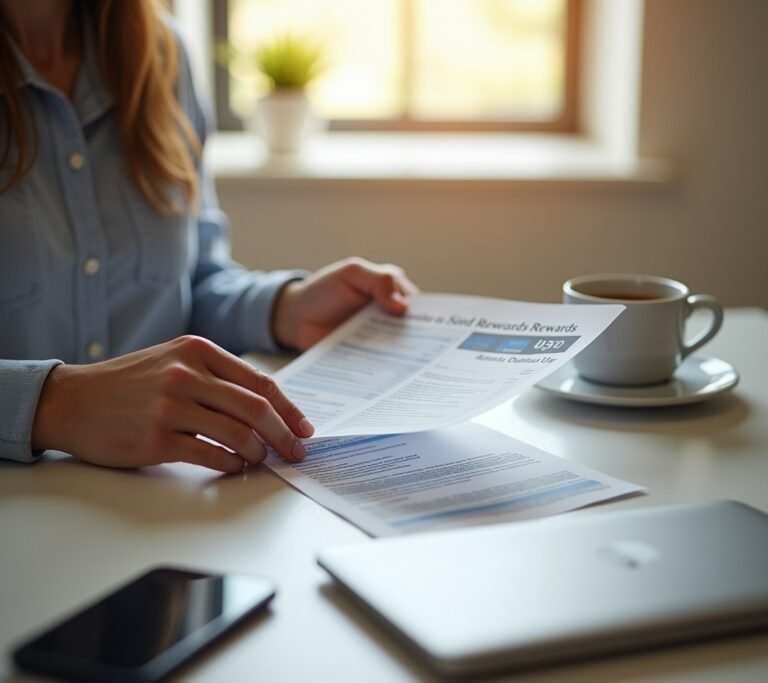 Person reviewing detailed rewards statement on laptop