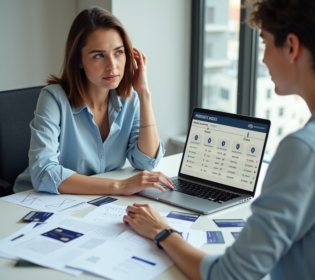 Person managing multiple credit card balances on spreadsheet