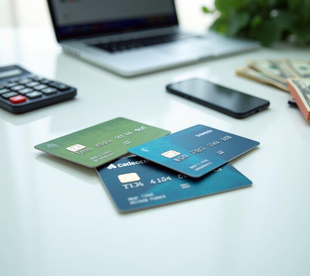 Spread of no-fee reward cards on clean surface