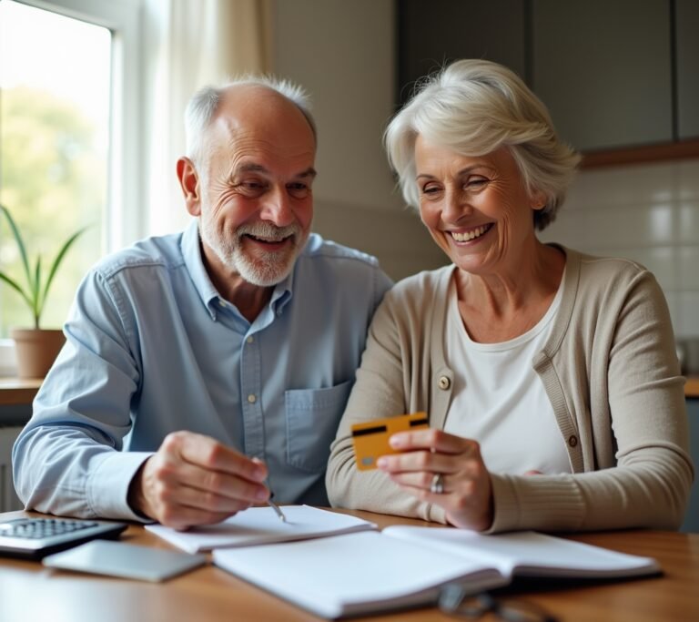 Senior reviewing secured card options at home